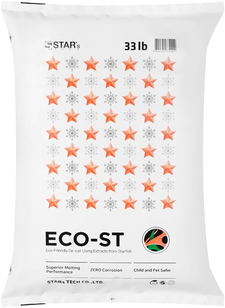 Star'sTech ECO-ST Starfish Extract Ice Melt Safe For Concrete - Eco Friendly & Pet Safe Ice Melt For Snow - Fast Acting Snow Melt and Effective at -30℉ (33lb)