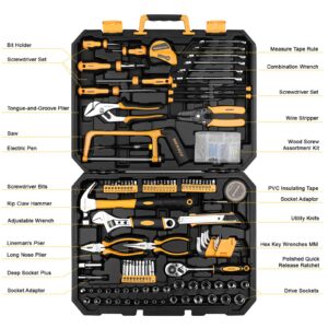 DEKOPRO 198 Piece Home Repair Tool Kit, Wrench Plastic Toolbox with General Household Hand Tool Set