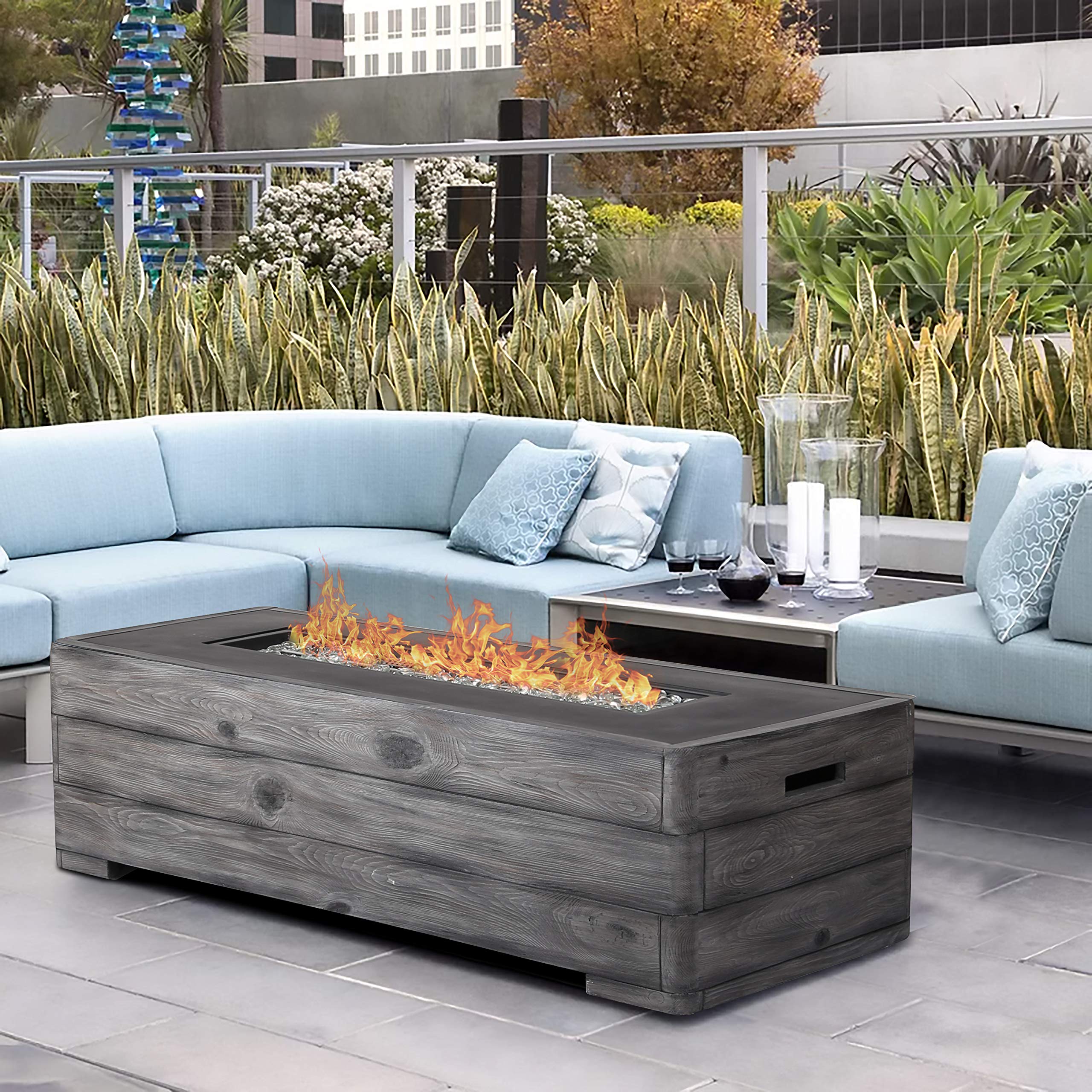 MUPATER 48’’ Patio Propane Gas Fire Pit Table Rectangular with Blue Fire Glass and Cover for Outside, 50000 BTU Auto-Ignition Fire Table Tank Outside Without Tank Cover, 48''L x 20''W x 18.5''H, Grey