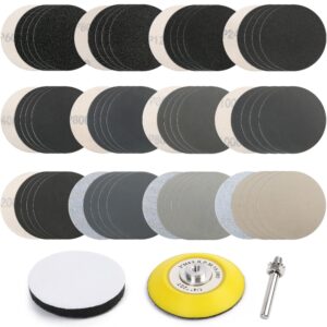 lotfancy 3 inch wet dry sanding disc, 60pcs 60 to 7000 grit, silicon carbide hook and loop sandpaper with 1/4” backing pad and foam buffering pad, for automotive wood polishing & finishing