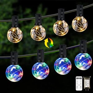 ielecmg led string lights outdoor - warm white & multicolor g40 patio lights 32 bulbs(2 spare) 34.4ft waterproof linkable dimmable globe string lights with remote for porch party garden decorations