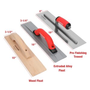 Goldblatt 8 Pieces Masonry Hand Tool Set Includes Finishing Trowel, Gauging Trowel, Groover, Edger, Extruded Alloy Float, Wood Float and Wire Twister, Organized in Tool Bag