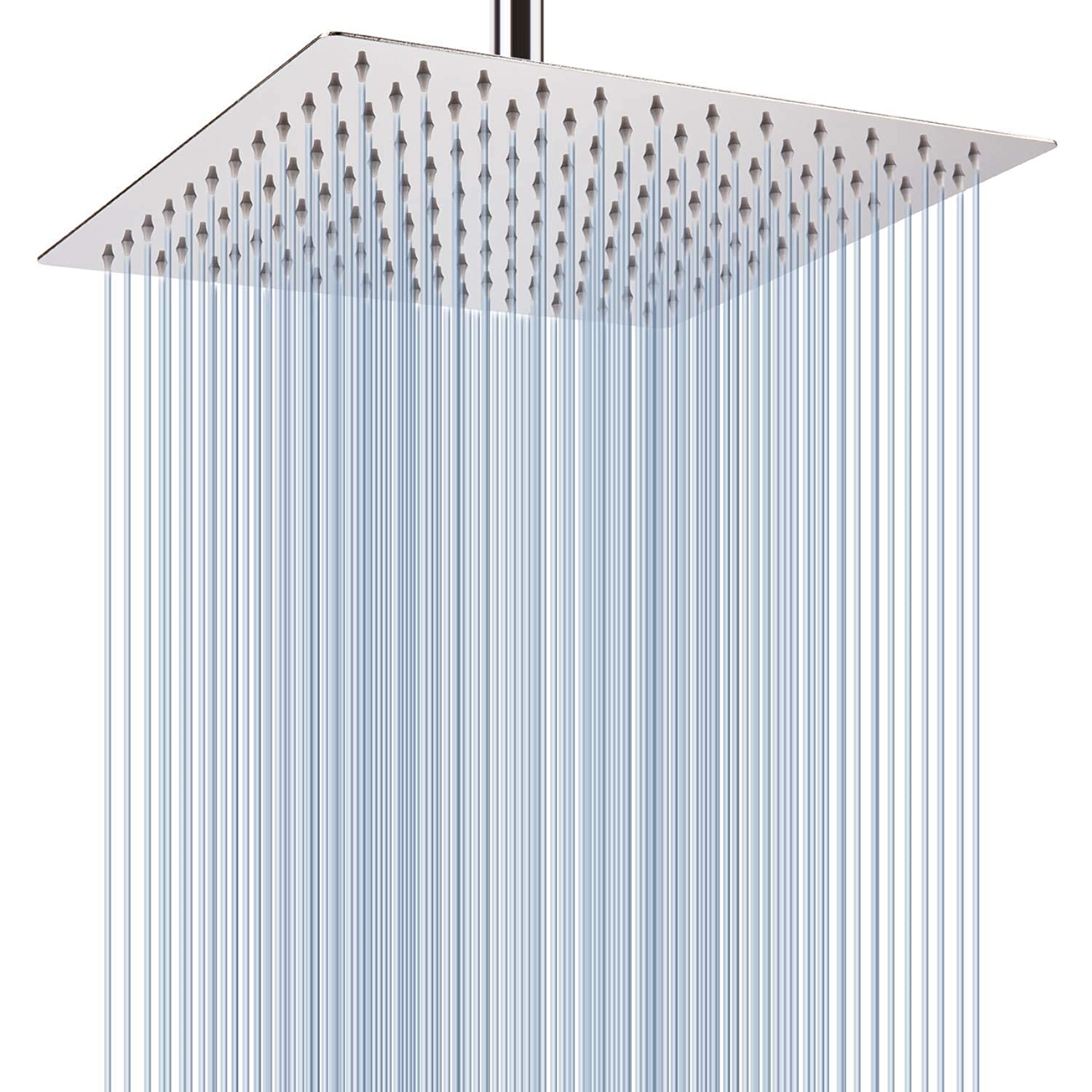 Voolan Rain Shower Head - High Flow Large Rainfall Shower Heads Made of Stainless Steel - Waterfall Bathroom Square Showerhead - Ceiling or Wall Mount (12" Chrome)