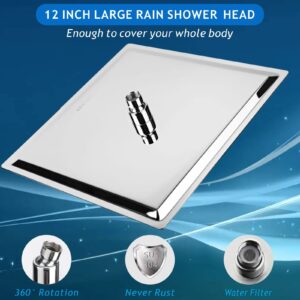 Voolan Rain Shower Head - High Flow Large Rainfall Shower Heads Made of Stainless Steel - Waterfall Bathroom Square Showerhead - Ceiling or Wall Mount (12" Chrome)