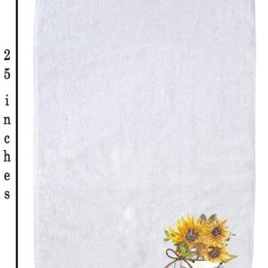 Sunflower Pail Decorative Kitchen and Bath Hand Towels | Rustic Tea Rag | Autumn Summer Fall Winter Decor | White Towel Home Holiday Decorations | XMAS Wedding Gift