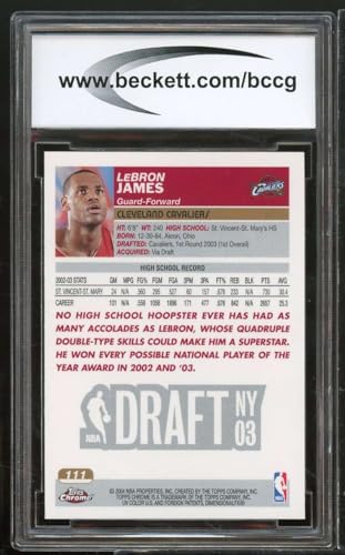 2003-04 Topps Chrome #111 Lebron James Rookie Card BGS BCCG 9 Near Mint+