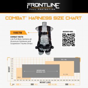 Frontline 110CTB Combat™ Lite Full Body Harness all Aluminum | Hardware Trauma Straps | OSHA and ANSI Compliant (Size: M-L)