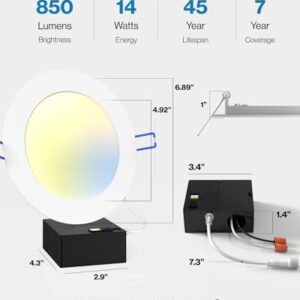 Sunco 24 Pack 6 Inch Ultra Thin LED Recessed Ceiling Lights, Slim Selectable CCT, 2700K/3000K/3500K/4000K/5000K, Dimmable, 14W, Wafer Thin, Canless with Junction Box