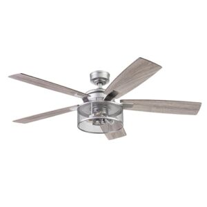 honeywell ceiling fans carnegie, 52 inch industrial style indoor led ceiling fan with light, remote control, dual mounting options, 5 dual finish blades, reversible airflow - 51460-01 (pewter)