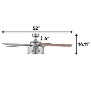 Honeywell Ceiling Fans Carnegie, 52 Inch Industrial Style Indoor LED Ceiling Fan with Light, Remote Control, Dual Mounting Options, 5 Dual Finish Blades, Reversible Airflow - 51460-01 (Pewter)