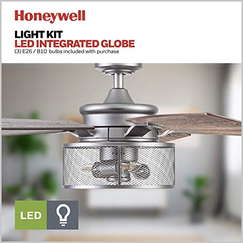 Honeywell Ceiling Fans Carnegie, 52 Inch Industrial Style Indoor LED Ceiling Fan with Light, Remote Control, Dual Mounting Options, 5 Dual Finish Blades, Reversible Airflow - 51460-01 (Pewter)