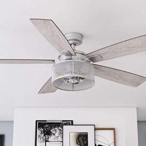 Honeywell Ceiling Fans Carnegie, 52 Inch Industrial Style Indoor LED Ceiling Fan with Light, Remote Control, Dual Mounting Options, 5 Dual Finish Blades, Reversible Airflow - 51460-01 (Pewter)