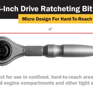 Titan 11318 1/4-Inch Drive x 4-Inch 90-Tooth Swivel Head Micro Ratcheting Bit Driver - Silver