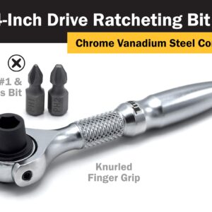 Titan 11318 1/4-Inch Drive x 4-Inch 90-Tooth Swivel Head Micro Ratcheting Bit Driver - Silver