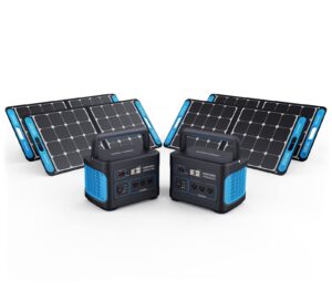 geneverse 1002wh (2x4) solar generator bundle: 2x homepower one portable power stations (3x 1000w ac outlets each) + 4x 100w solar panels. quiet, indoor-safe backup battery generators for home devices