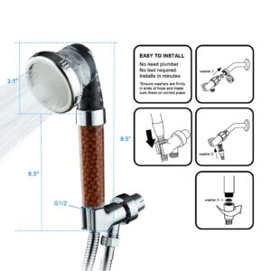 GIFT ZEN Filtered Shower Head with Beads,3-Setting High Pressure Water Saving Ecowater Spa Shower Head for Dry Skin & Hair with 60 Inch Stainless Steel Hose and Bracket