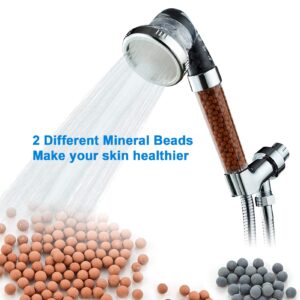 GIFT ZEN Filtered Shower Head with Beads,3-Setting High Pressure Water Saving Ecowater Spa Shower Head for Dry Skin & Hair with 60 Inch Stainless Steel Hose and Bracket