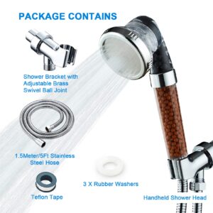 GIFT ZEN Filtered Shower Head with Beads,3-Setting High Pressure Water Saving Ecowater Spa Shower Head for Dry Skin & Hair with 60 Inch Stainless Steel Hose and Bracket