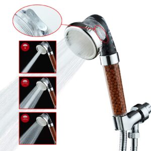 GIFT ZEN Filtered Shower Head with Beads,3-Setting High Pressure Water Saving Ecowater Spa Shower Head for Dry Skin & Hair with 60 Inch Stainless Steel Hose and Bracket