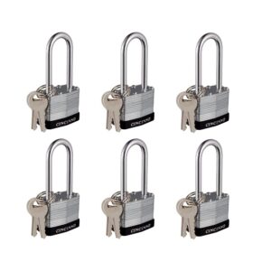 cincinno laminated steel padlock with key，6 pack keyed alike padlocks with long shackle