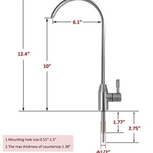 Upgrade Drinking Water Faucet, Lead-Free Kitchen Water Filter Faucet Bar Sink Faucet for Water Purifier Filter Filtration System, 1/4-inch Tube, Brushed Finish Stainless Steel by Lesica-RY