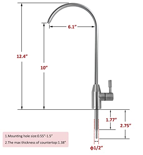 Upgrade Drinking Water Faucet, Lead-Free Kitchen Water Filter Faucet Bar Sink Faucet for Water Purifier Filter Filtration System, 1/4-inch Tube, Brushed Finish Stainless Steel by Lesica-RY