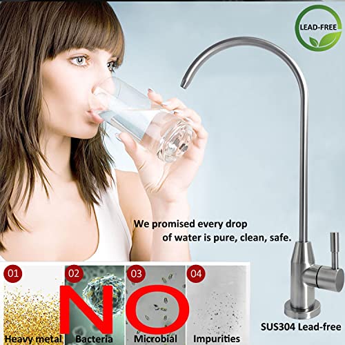 Upgrade Drinking Water Faucet, Lead-Free Kitchen Water Filter Faucet Bar Sink Faucet for Water Purifier Filter Filtration System, 1/4-inch Tube, Brushed Finish Stainless Steel by Lesica-RY