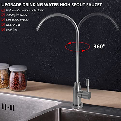 Upgrade Drinking Water Faucet, Lead-Free Kitchen Water Filter Faucet Bar Sink Faucet for Water Purifier Filter Filtration System, 1/4-inch Tube, Brushed Finish Stainless Steel by Lesica-RY