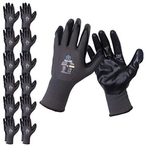 glovbe 12 pairs mechanic work gloves, oil & gas resistant nitrile coating, grey (large)