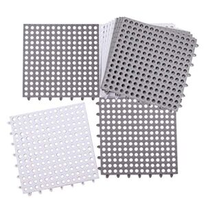 jucoan 12 pack interlocking non slip drainage floor tiles, 11.8 x 11.8 inch soft pvc bath shower floor mat with suctions cups, drainage holes for bathroom, kitchen, pool, wet areas