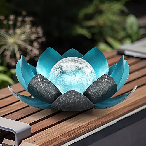 QZHP Lotus Solar Lights Outdoor,Solar LED Powered Garden Light Waterproof for Decor Tabletop Ground Yard Patio Walkway Landscape,Metal Glass LED Lotus Flower Lights