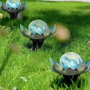 QZHP Lotus Solar Lights Outdoor,Solar LED Powered Garden Light Waterproof for Decor Tabletop Ground Yard Patio Walkway Landscape,Metal Glass LED Lotus Flower Lights