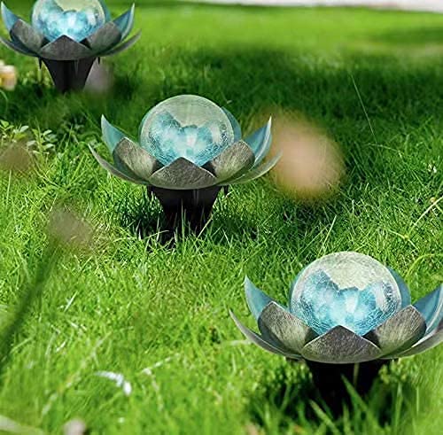 QZHP Lotus Solar Lights Outdoor,Solar LED Powered Garden Light Waterproof for Decor Tabletop Ground Yard Patio Walkway Landscape,Metal Glass LED Lotus Flower Lights