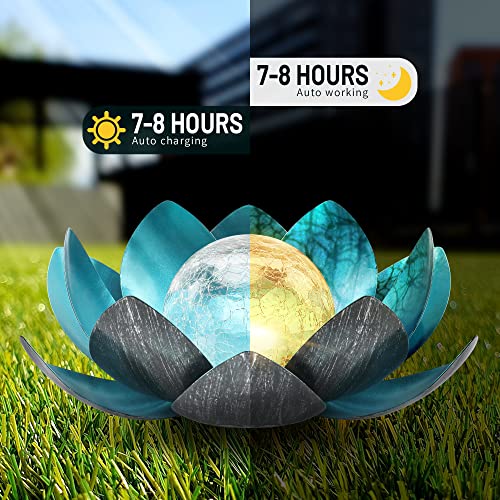 QZHP Lotus Solar Lights Outdoor,Solar LED Powered Garden Light Waterproof for Decor Tabletop Ground Yard Patio Walkway Landscape,Metal Glass LED Lotus Flower Lights