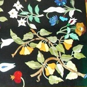 Pietra Dura Black Marble Rectangular 48" x 30" Inch Dining Table Top, Bird Inlay Fruit Inlay and Flowers Inlay Design Outdoor Decor, Indoor Decor Table Top, Piece Of Conversation, Family HeirLoom