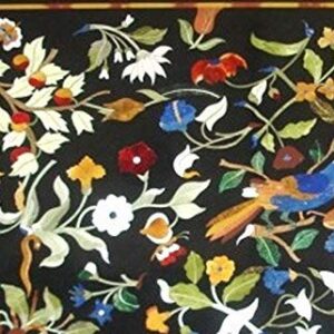 Pietra Dura Black Marble Rectangular 48" x 30" Inch Dining Table Top, Bird Inlay Fruit Inlay and Flowers Inlay Design Outdoor Decor, Indoor Decor Table Top, Piece Of Conversation, Family HeirLoom