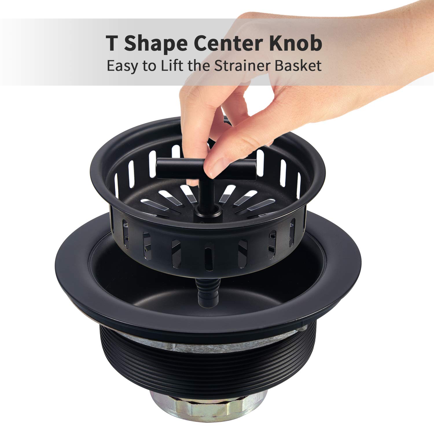 KONE Black Kitchen Sink Drain Matte Black Sink Strainer 3-1/2 Inch Drain Assembly Kit Replacement for Universal 3.5 Inch Kitchen Sink, All Stainless Steel Body with Strainer Basket and Drain Stopper