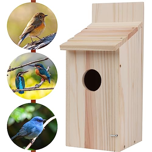 Oceek Cedar Blue Bird Box House Wood Bird House Bluebird Box House Cedar Wren and Chickadee Wren Home Outdoor Hanging Wood Birdhouse No Assembly Required Hummingbird House (1Pack 3115 Assembled)