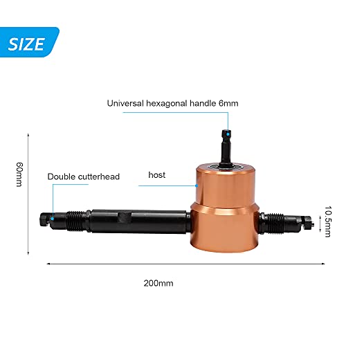 360 Degree Double Headed Sheet Metal Nibbler Drill Attachment Metal Cutter with Extra Punch and Die, 1 Cutting Hole Accessory and 1 Step Drill Bit