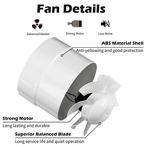 Inline Duct Fan 4 Inch Vent Booster, HVAC Exhaust Intake Fans 76 CFM, Ventilation Blower for Grow Tent Attic Kitchen Garage Greenhouse Basement (Φ 4 inch/110v)