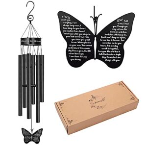 memorial butterfly wind chimes for loss of father mother wife bereavement sympathy gift of love one mom dad daughter outdoor large chimes for patio garden porch yard black