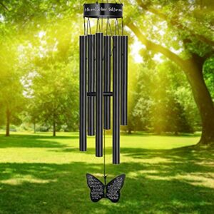 Memorial Butterfly Wind Chimes for Loss of Father Mother Wife Bereavement Sympathy Gift of Love One Mom Dad Daughter Outdoor Large Chimes for Patio Garden Porch Yard Black