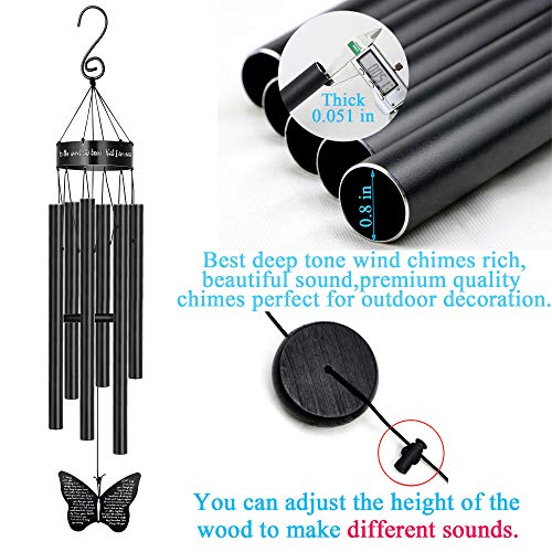 Memorial Butterfly Wind Chimes for Loss of Father Mother Wife Bereavement Sympathy Gift of Love One Mom Dad Daughter Outdoor Large Chimes for Patio Garden Porch Yard Black