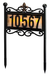 natures mark solar power lighted house numbers address stake sign - led illuminated outdoor metal light up house number sign decor for home yard street (metal stake)