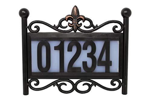 Natures Mark Solar Power Lighted House Numbers Address Stake Sign - LED Illuminated Outdoor Metal Light Up House Number Sign Decor for Home Yard Street (Metal Stake)