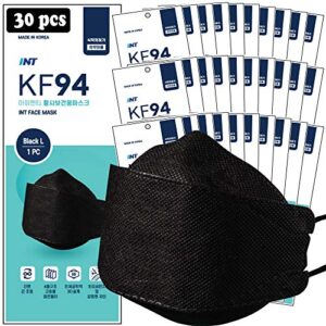 int 【 30 pack black mask certified, 4-layered face safety, patented adjustable earloop, individually sealed package made in korea