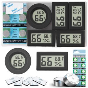 5-pack mini digital thermometer hygrometer, indoor room round temperature humidity meter gauge monitor, large lcd display fahrenheit or celsius for greenhouse, home, reptile, humidors, office, garden