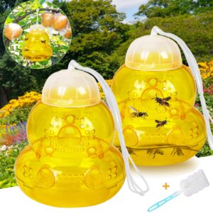 2 pack wasp traps outdoor, yellow jacket killer, reusable carpenter bee traps for outside, plastic bee catcher hornet trap for garden, farm, insect killer, yellow