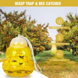 2 Pack Wasp Traps Outdoor, Yellow Jacket Killer, Reusable Carpenter Bee Traps for Outside, Plastic Bee Catcher Hornet Trap for Garden, Farm, Insect Killer, Yellow