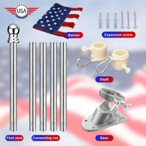 SANDEGOO Flag Pole for House with American Flag-6FT Silver Flag and Pole with Wall Mounted Bracket and 3x5 Embroidered US Flag Rustproof Tangle Flag Pole for House Yard Residential or Commercial